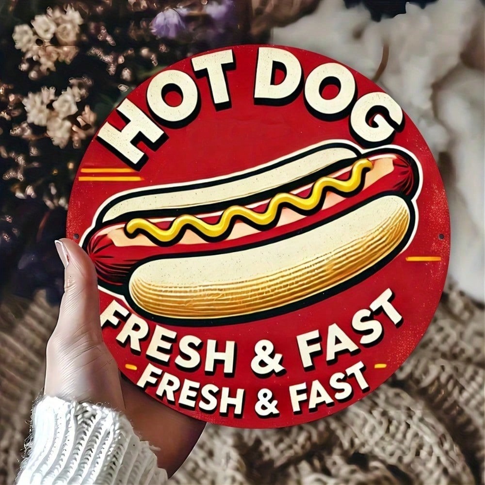 Vintage Dog Round Metal Sign 8x8in Retro Bar Cafe Wall Decor