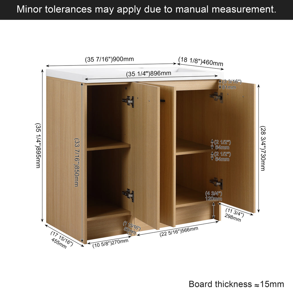 36" Vanité de salle de bain autonome avec armoire en tissu