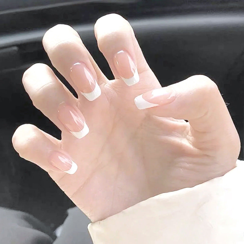 Fausses ongles roses carrés 24 pièces - Minimaliste français Y2k Girl's Nail Art Set. Convient