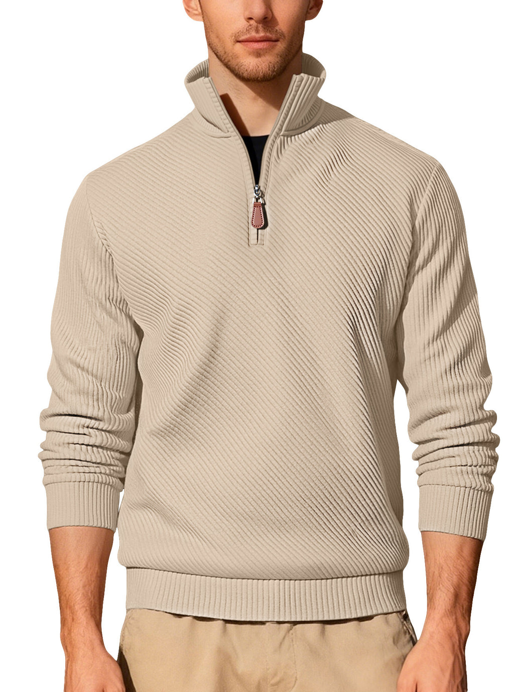 Arrivée Homme Twill Jacquard Ribbed demi-zip manches longues Plus Taille Sports Casual Sweatshir