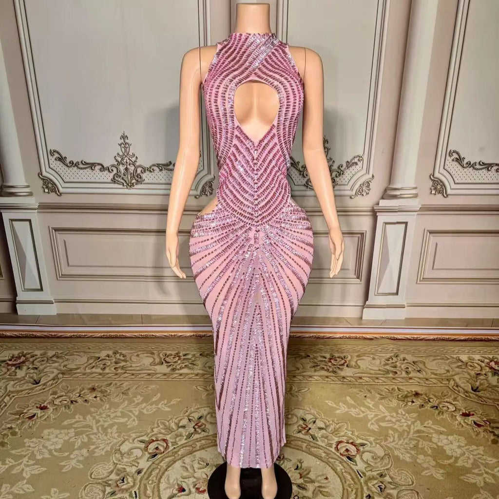 Femmes Sexy Mesh Hollow-Out Nightclub Robe de scène Performance Outfit Gown soirée