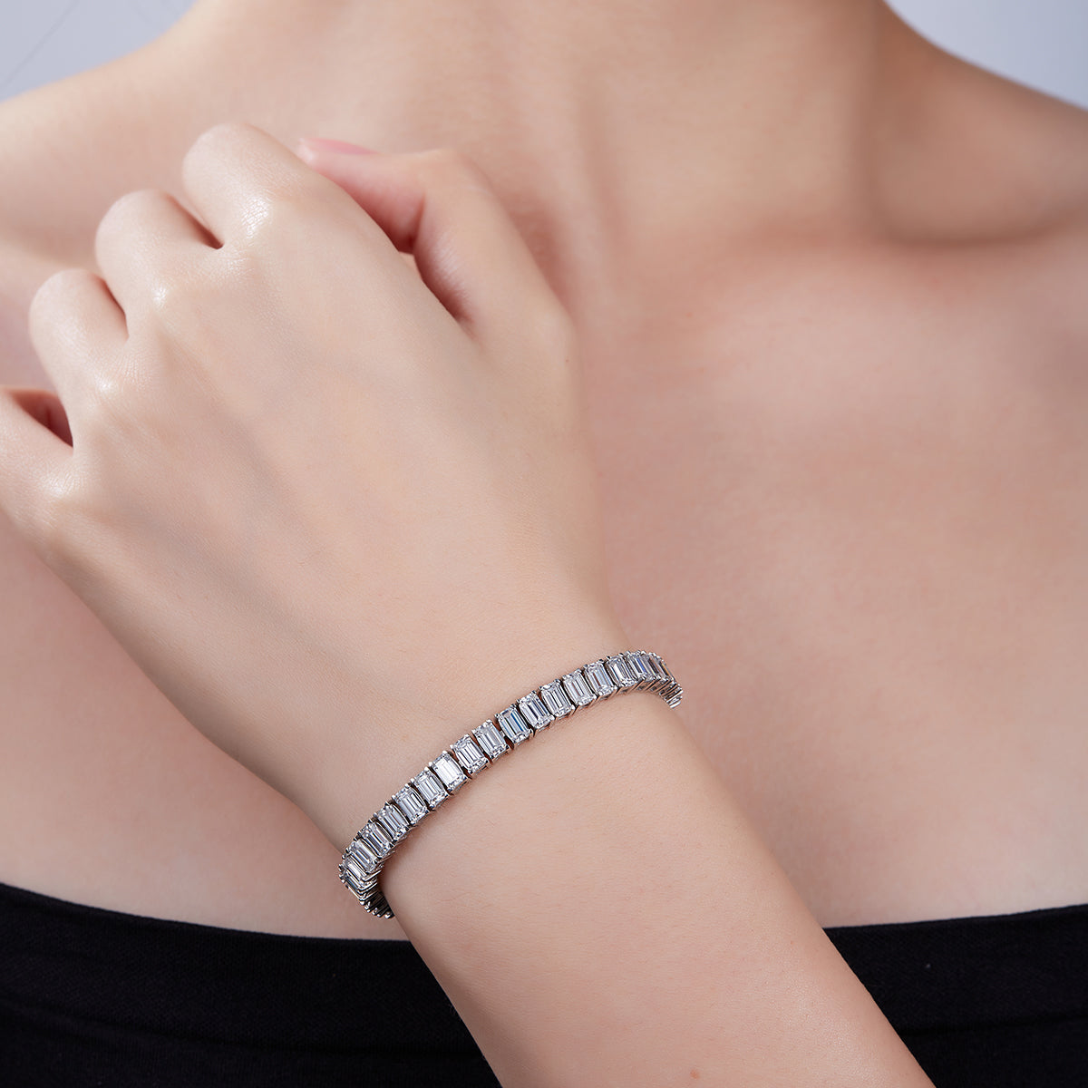 S925 Argent Sterling 5x3mm Baguette Coupe Moissanite Bracelet de tennis D Couleur VVS1 16-18-20cm