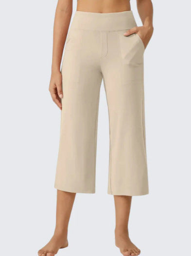 Les femmes haute taille emportent droit pantalons de yoga occasionnels avec des poches