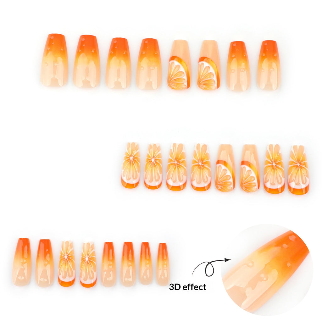 3D Fruit Orange Gradient Nails portables