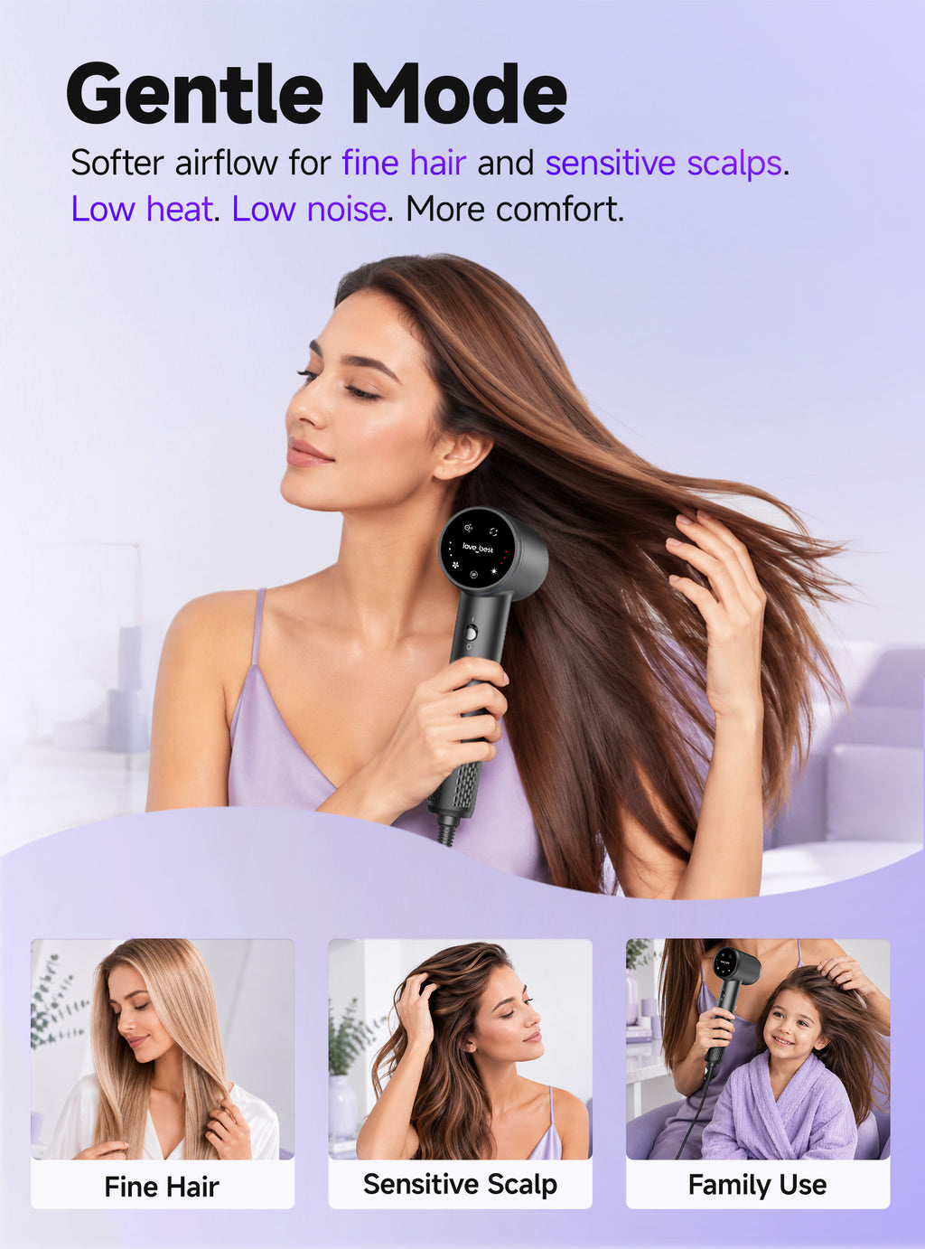 Séchoir à cheveux, Séchoir à cheveux ionique professionnel pour séchage rapide, faible bruit et silencieux, léger