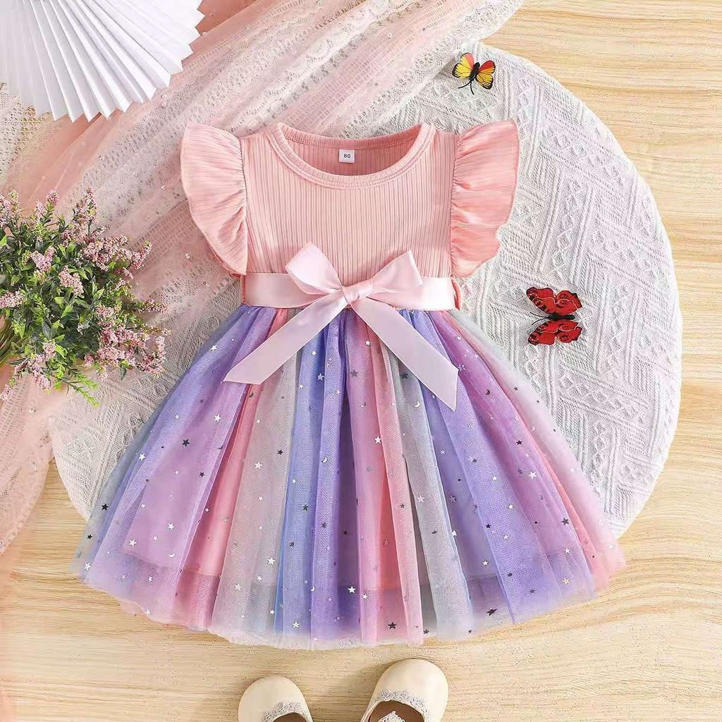 Sweet Little Girls Robe de tulle à manches de puff avec une Bow