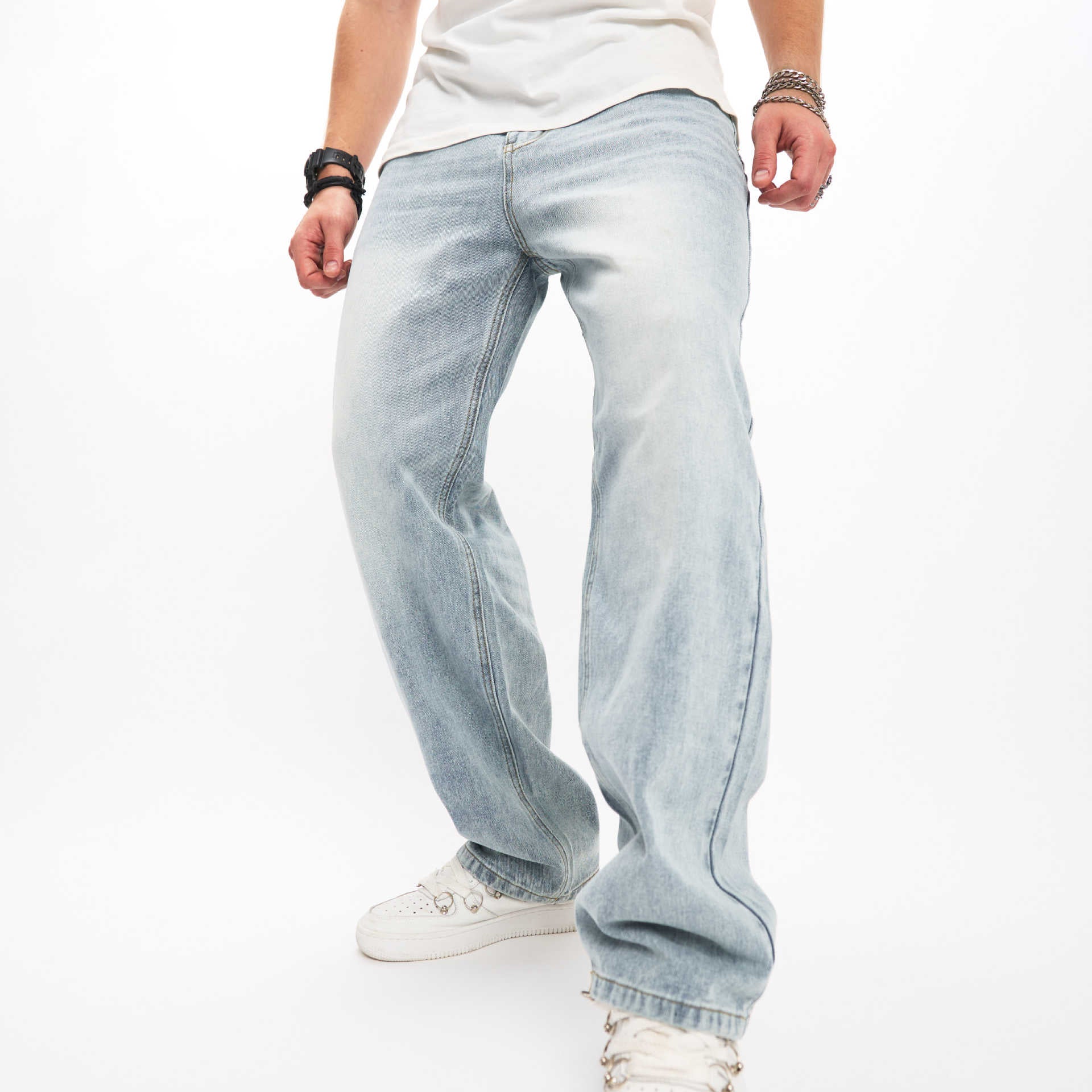 European And American Street BIKER JEANS Fashion Brand Ma Ying High Street Hommes JEANS Loo