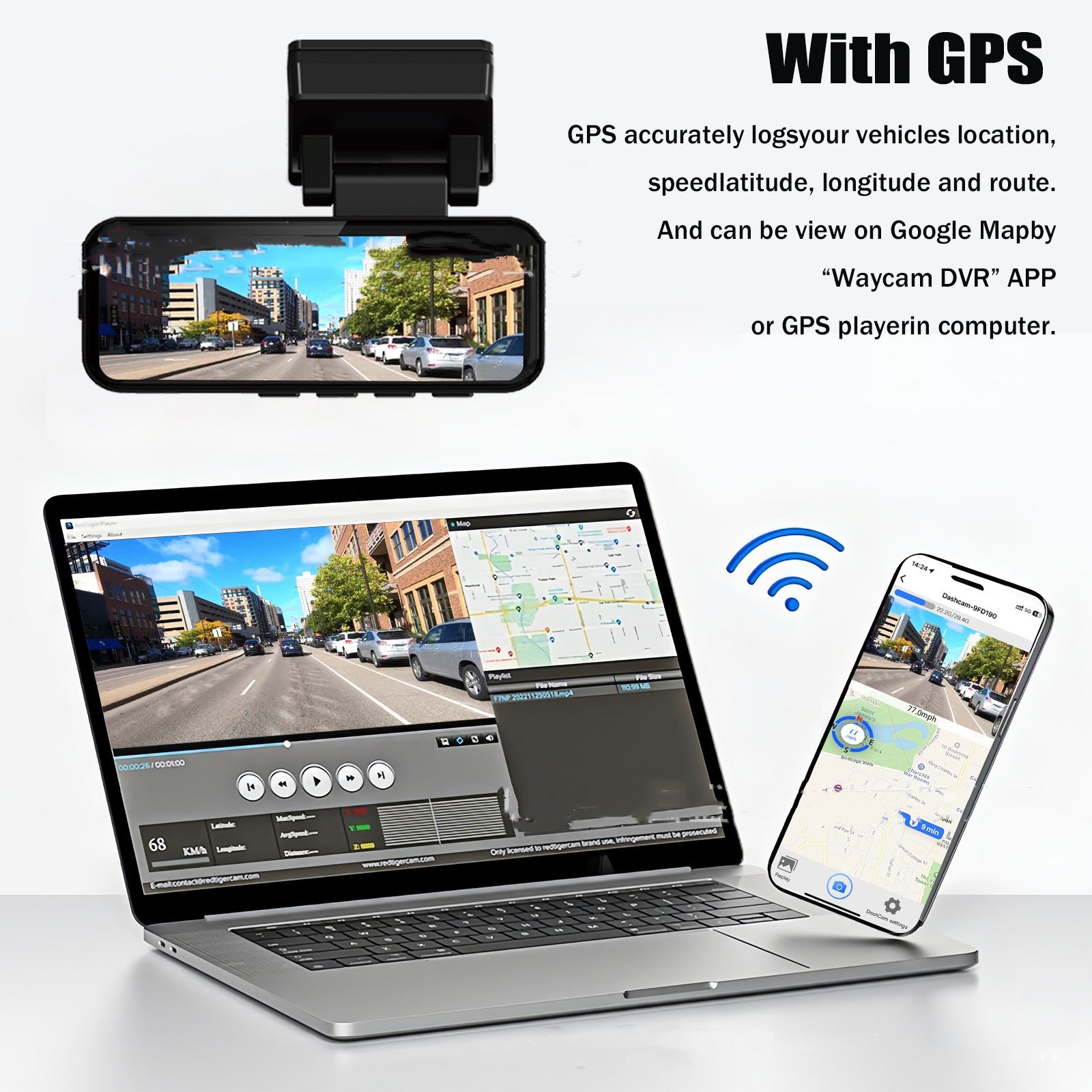 HD WIFI Interconnexion téléphone mobile GPS Piste avant et arrière Dual Lens Driving Recorder
