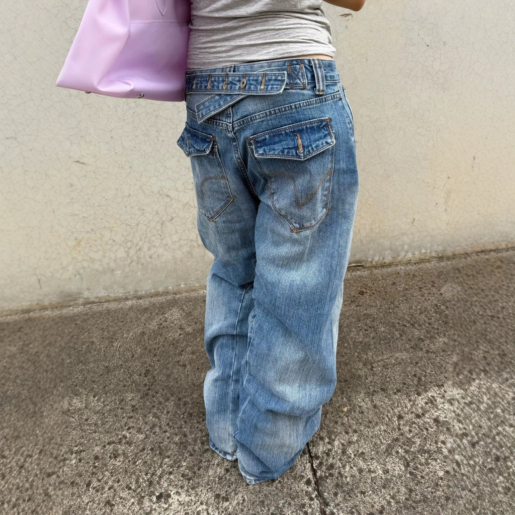 Jeans retro lavés pour femmes