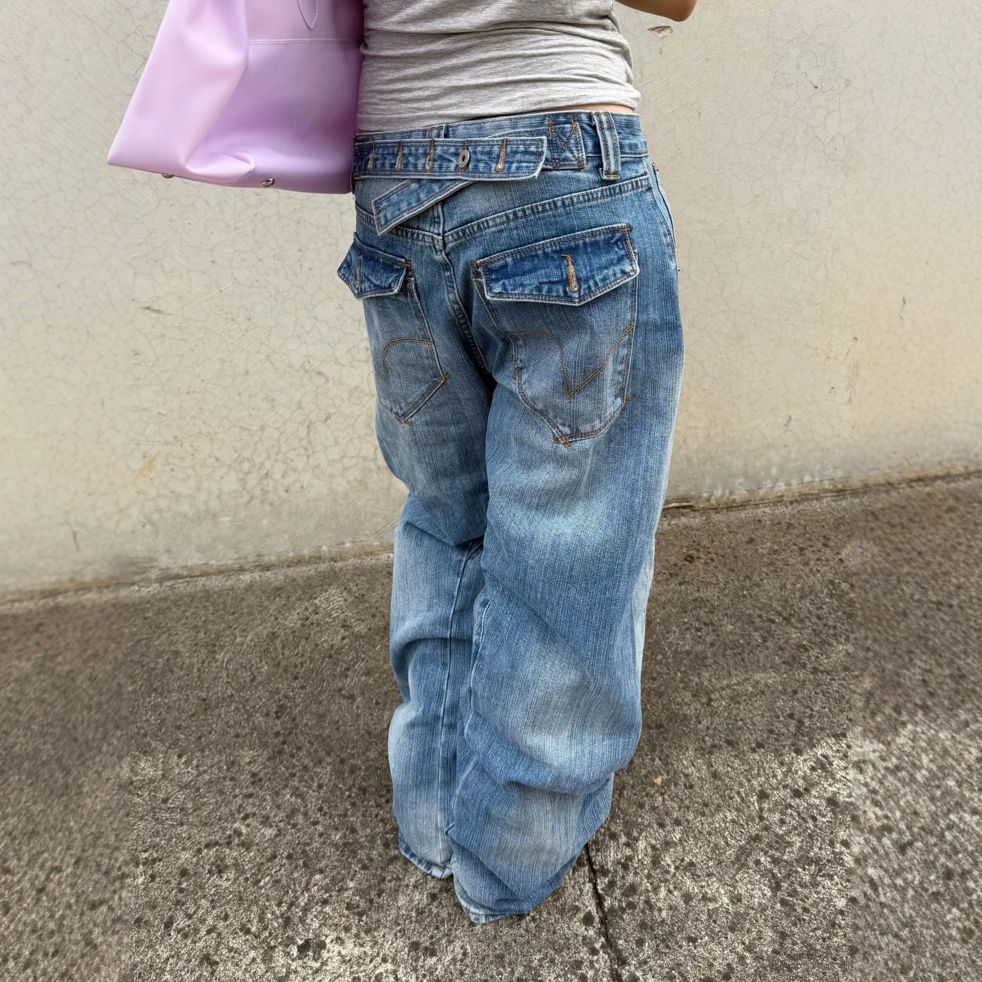 Jeans retro lavés pour femmes
