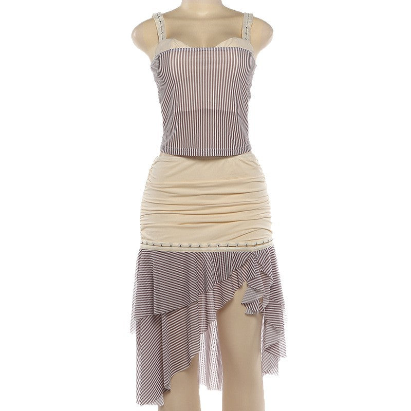 Women's Striped Asymmetrical Skirt Set