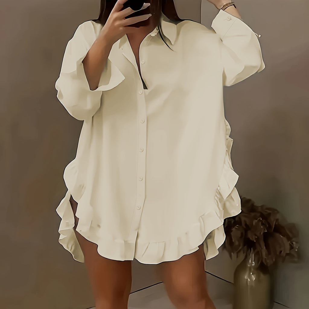 Chemise à l'ourlet de feuille de lotus en couleur solide pour femmes