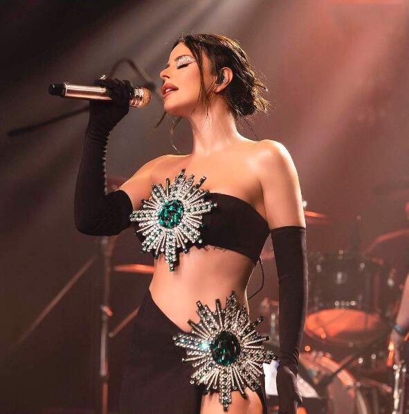 Tuyau en Strass brillant Haut de jupe à haute fente