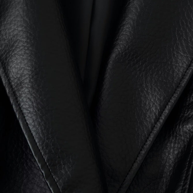 Dentelle PU Veste en cuir pour femmes Veste en cuir court avec conception de cravate