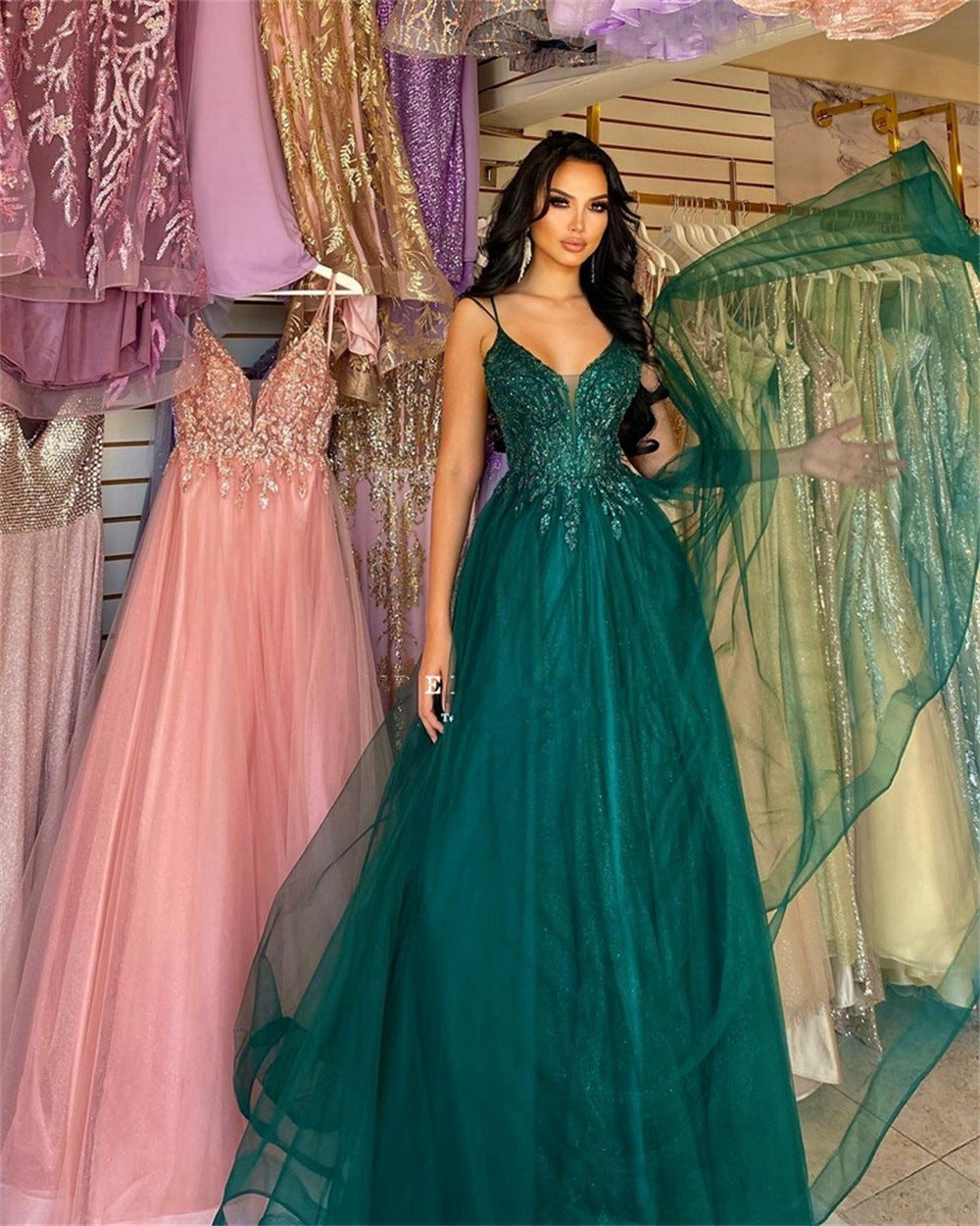 Robe de soirée pour banquet vert foncé