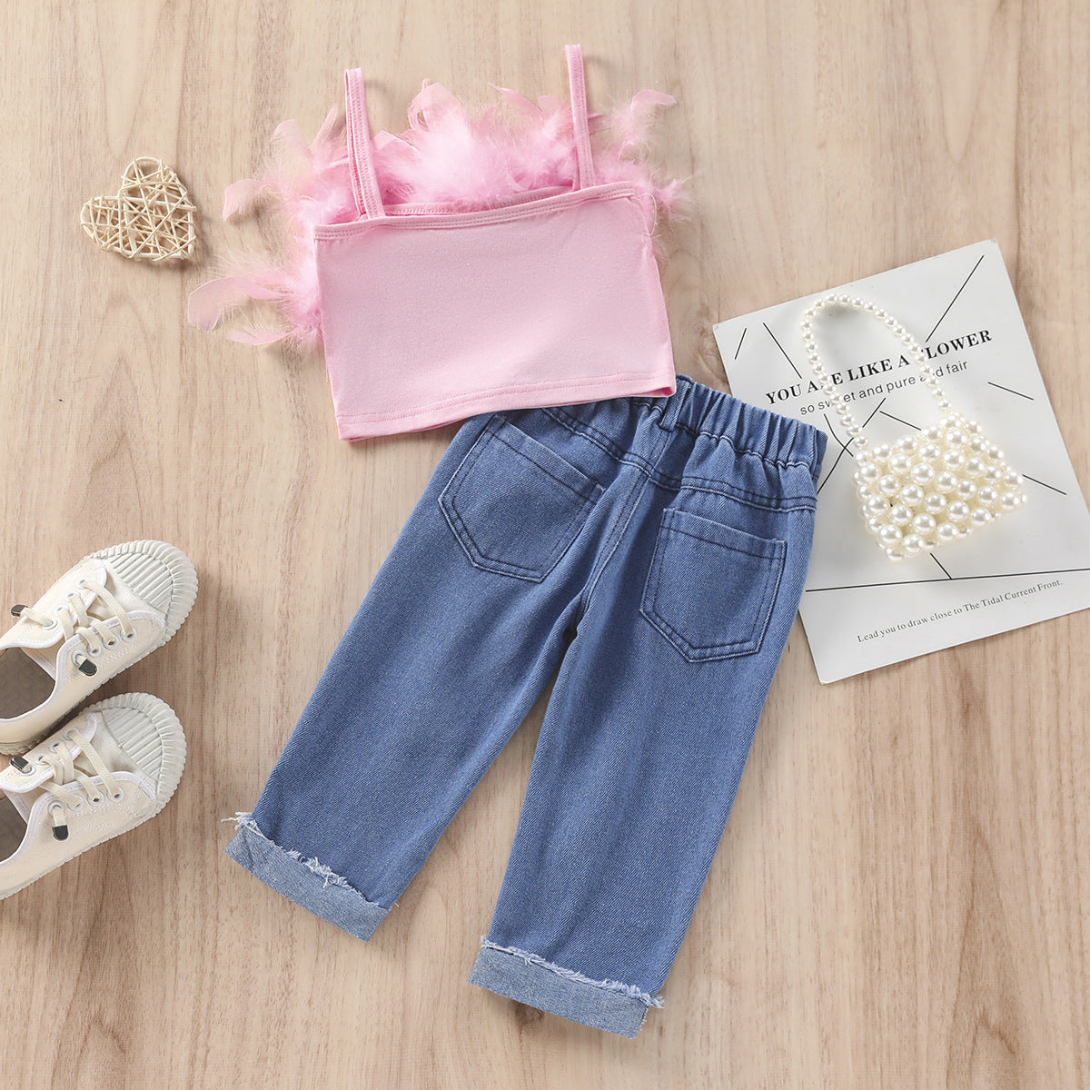Costume de pantalons de denim de couleur solide pour filles