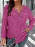 T-shirt casual femme à manches longues col en V
