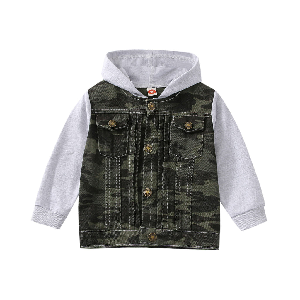 European And American Boy Hooted Raglan Denim Coat