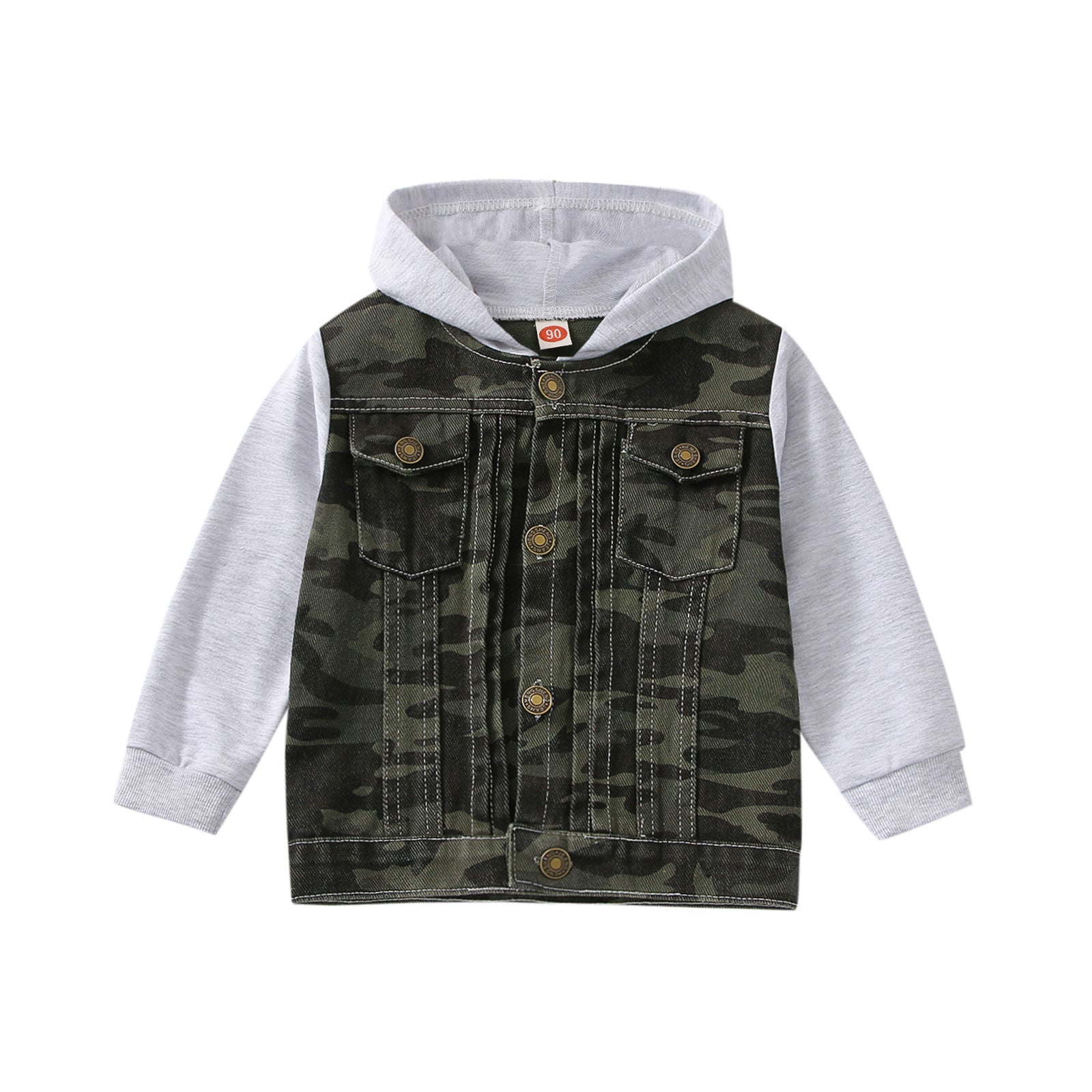 European And American Boy Hooted Raglan Denim Coat