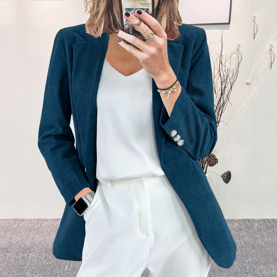 Femme Corduroy Blazer d'hiver d'automne - Elégant Slim-Fit Solid Couleur Veste Casual Workwear