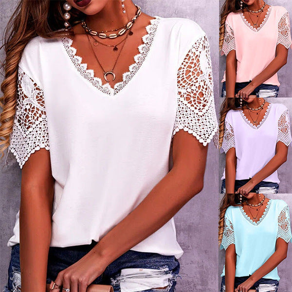 T-shirt populaire pour femme européenne et américaine avec la dentelle et la dentelle