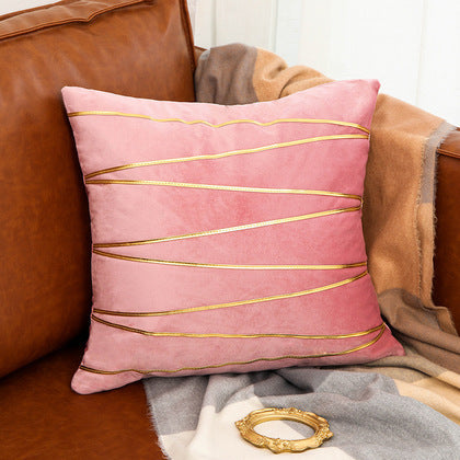 Couvercle d'oreiller de luxe en velours plaqué or Broderie Diagonale Couchage décoratif pour Sof