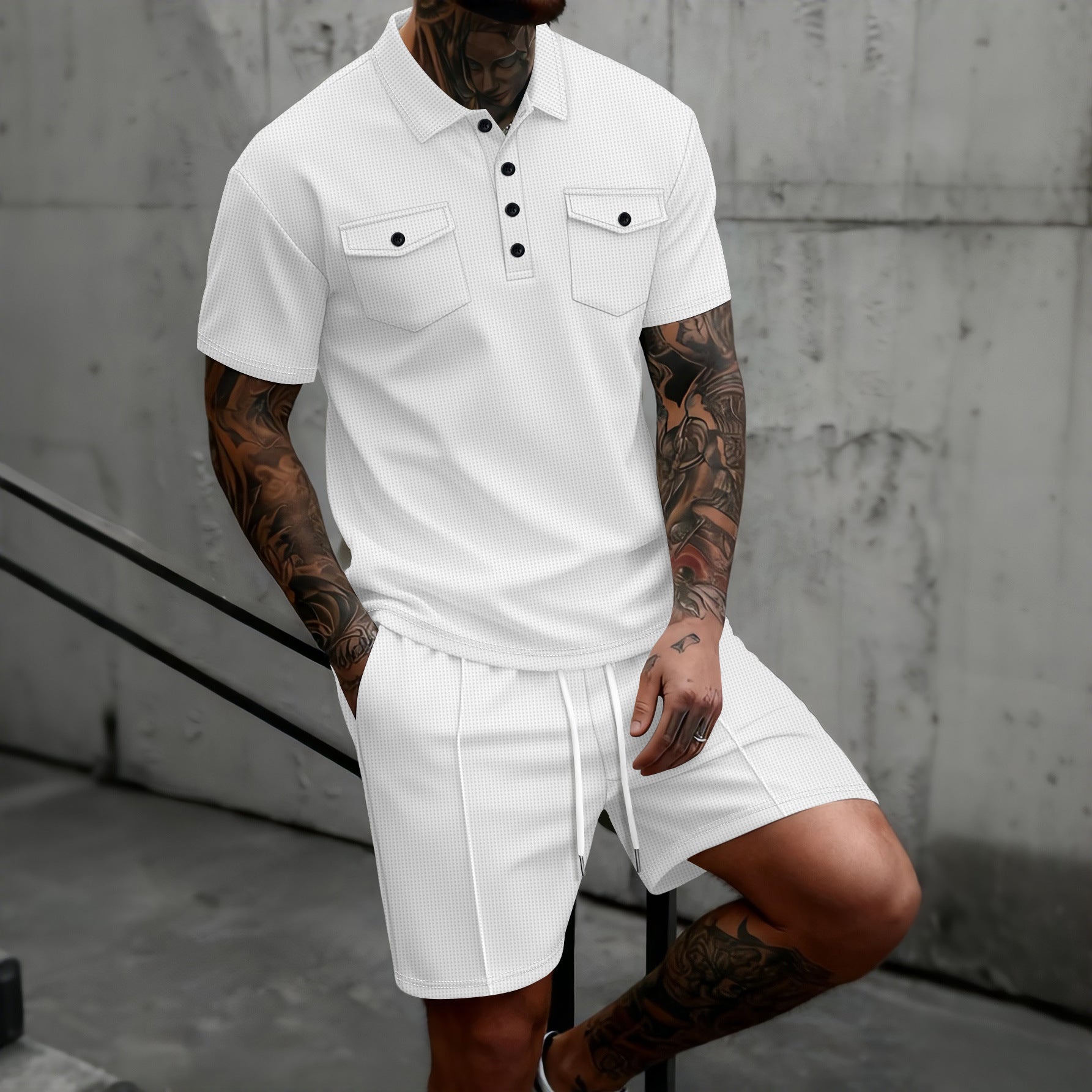 Ensemble de mode casual gaffle-weave homme
