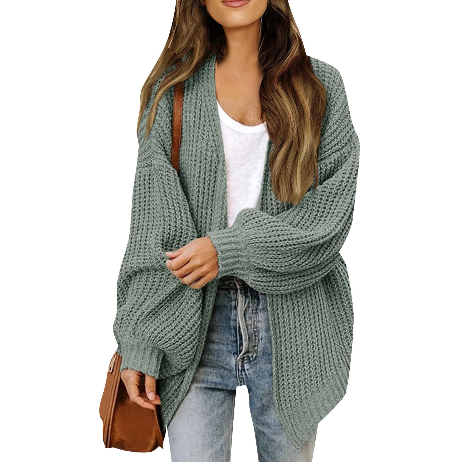 Lanterne à manches féminines Chunky-knit Cardigan Sweater Coat