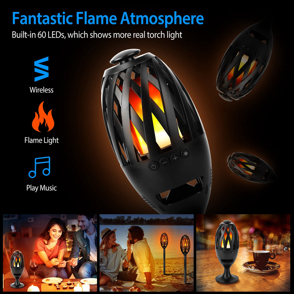 1Pc LED haut-parleurs de flamme Torche sans fil Haut-parleur étanche Stereo Bass Speaker Outdoor Light