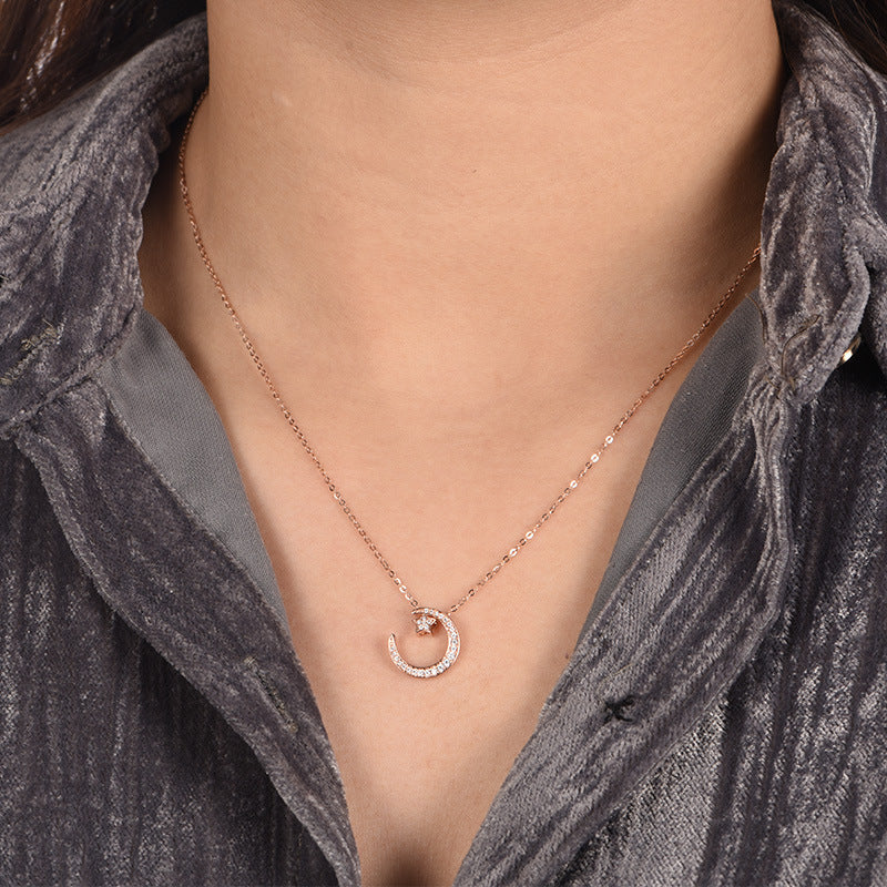S925 Collier d'étoile et de lune en argent sterling