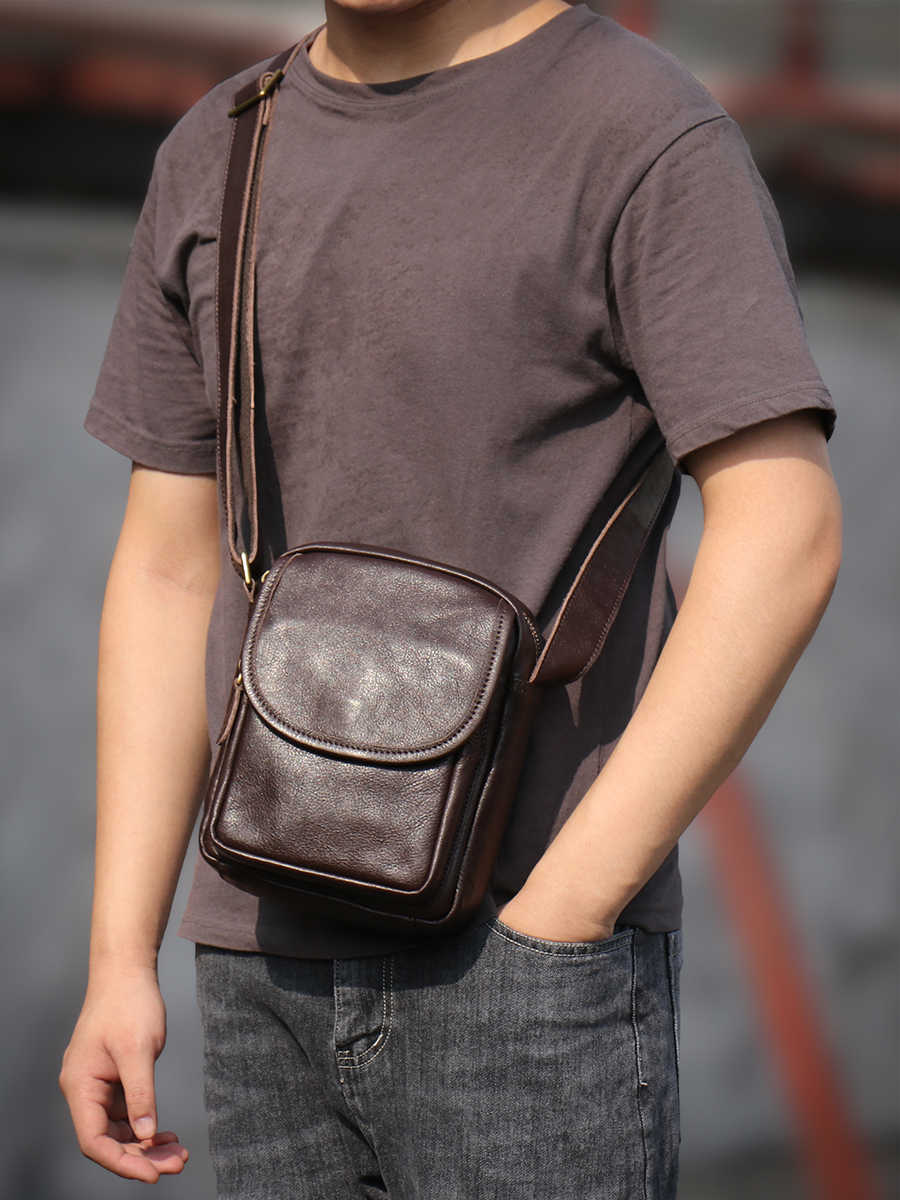Sac de corps en cuir véritable casual pour hommes