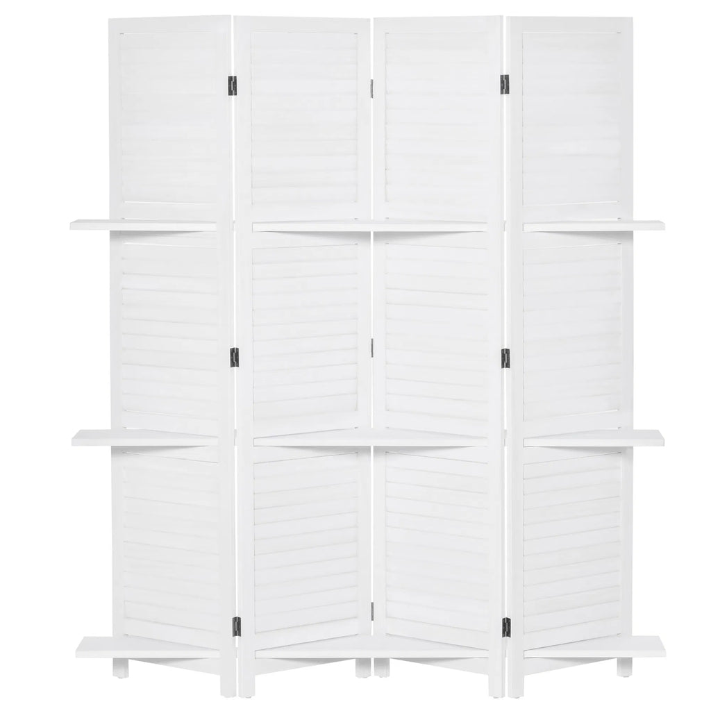 Séparateur de salle de séparation murale 4 panneaux avec 3 étagères de rangement Cadre en bois pliable