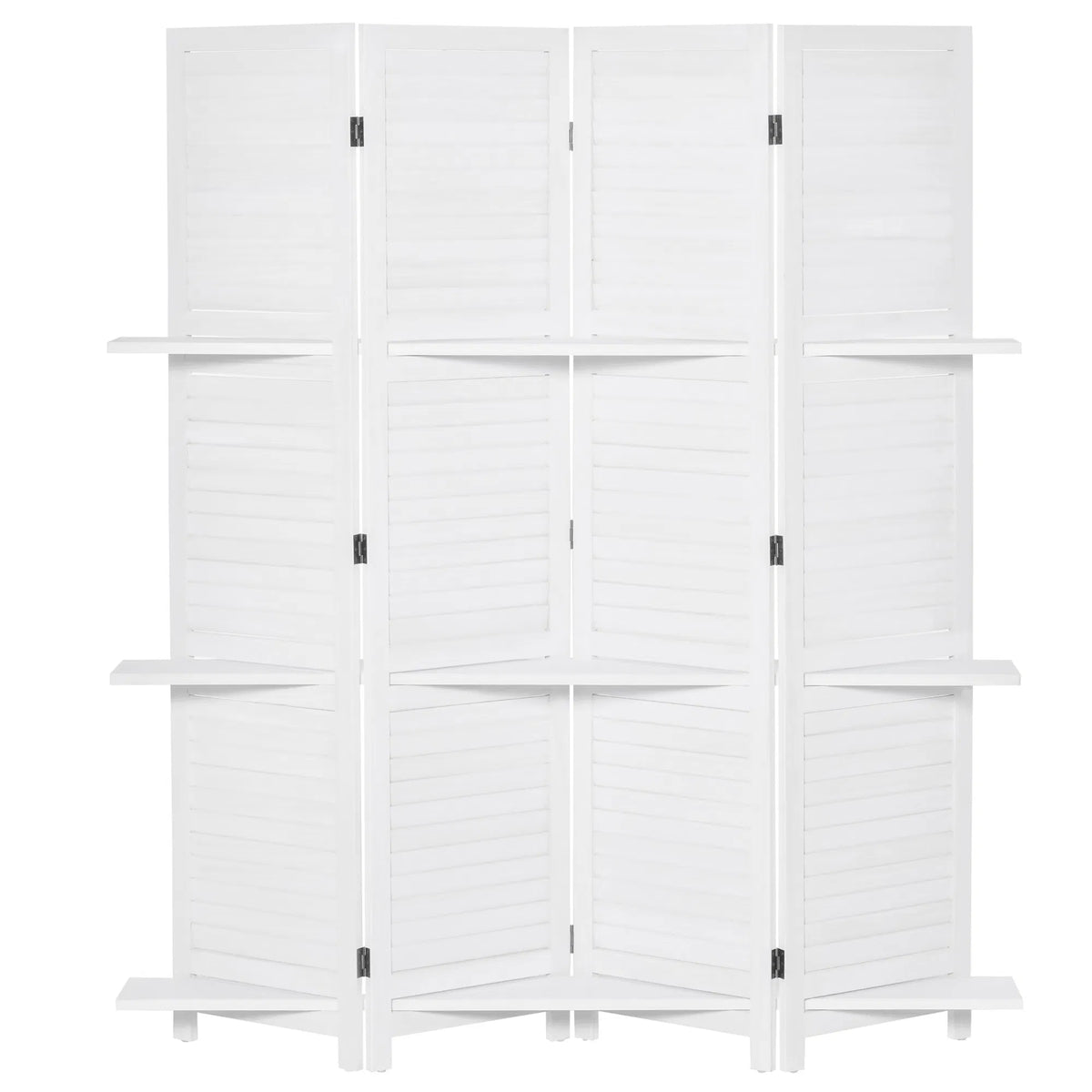 Séparateur de salle de séparation murale 4 panneaux avec 3 étagères de rangement Cadre en bois pliable