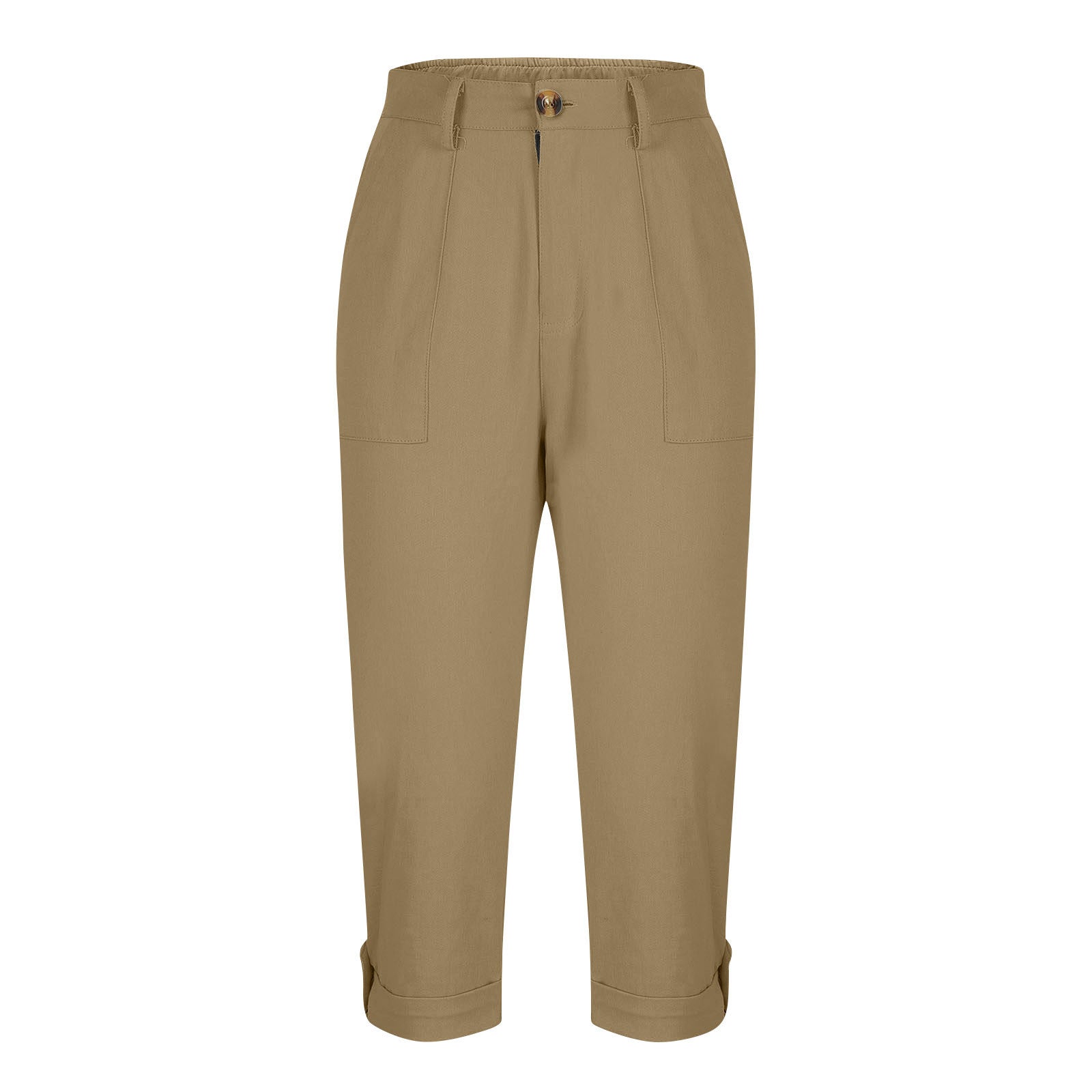 Vêtements de travail en couleur solide pour femmes Pantalons taille bouton Pantalons oreille Design Pantalons de jambes courbés pour femmes