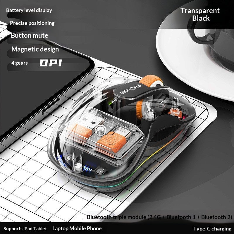 Bluetooth transparent sans fil à trois modes Silencieux Souris rétroéclairée multicolore