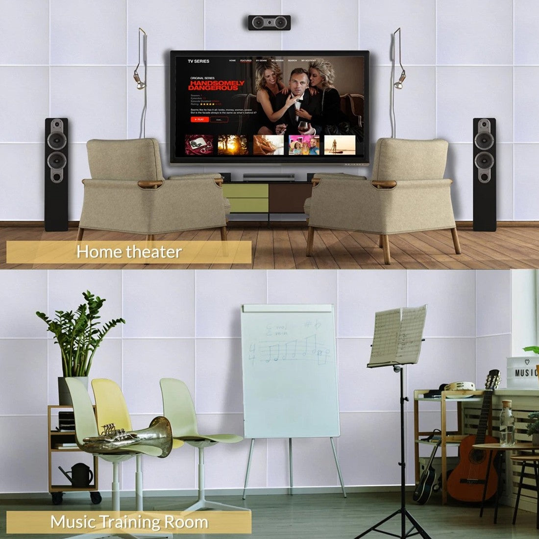 Panneaux muraux acoustiques Tuiles Studio d'isolation acoustique autocollante---Black-12PCS