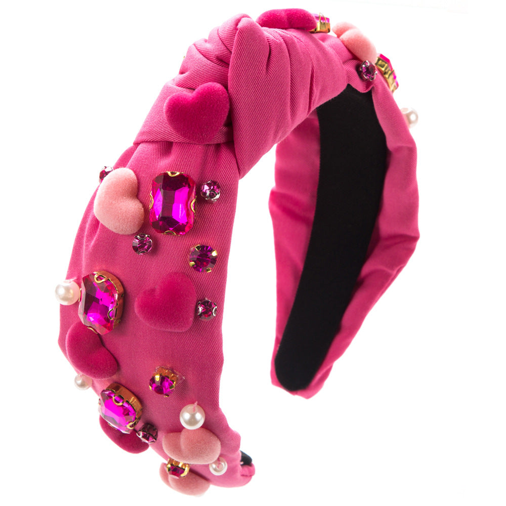 Baroque Saint Valentin tête de bande féminine en verre cousu à la main Charms Pierres gemmes Paillettes avec