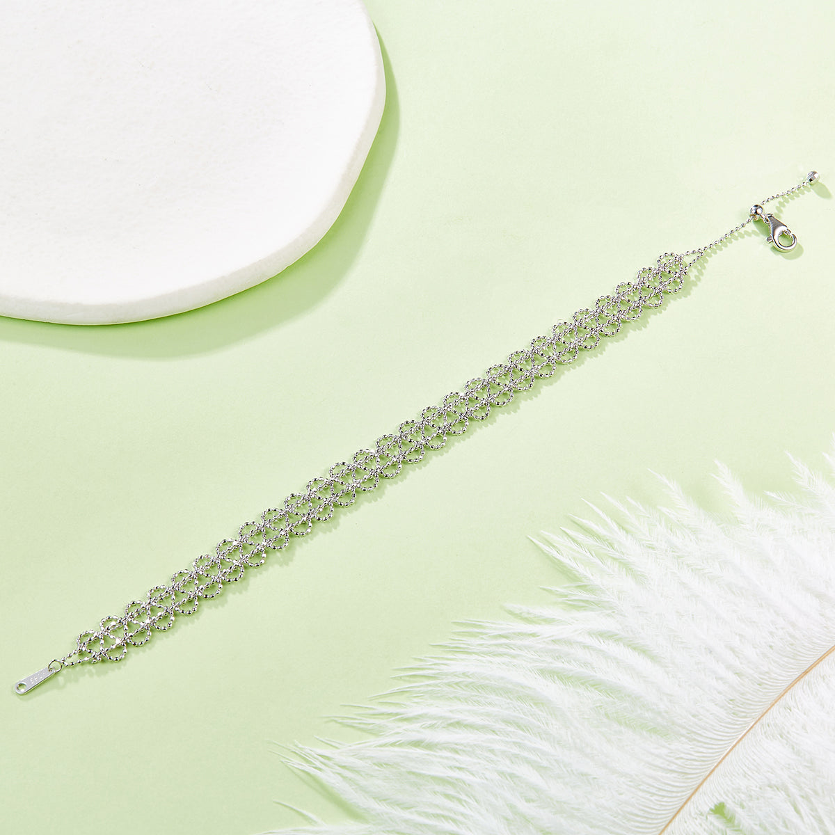 S925 Argent Sterling Bracelet de lien de cercle creux pour les femmes 18,5cm réglable 9,0mm Largeur L