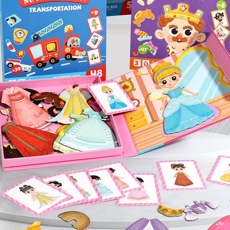 Princess and Prince Dress-Up Sticker Book Polyvalent Magnetic Dress-Up Game