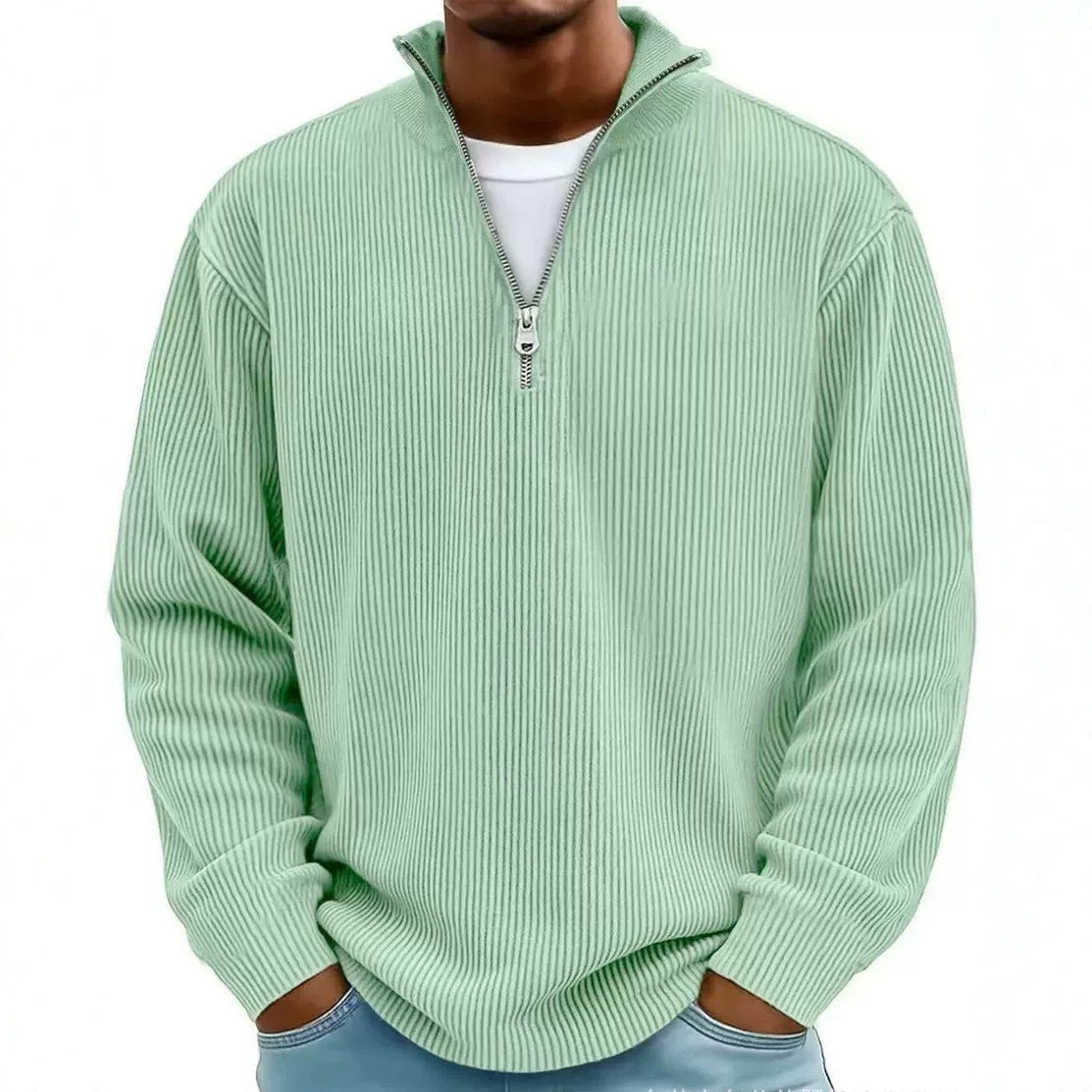 Amazon Arrivée Automne Hommes Casual Top Stand Collared Corduroy Longue Manches Hommes Polo Shir