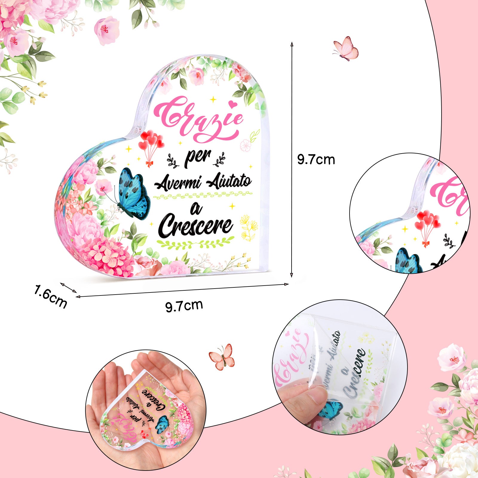 Ornement acrylique – Élégante pièce acrylique en forme de cœur comme un gage d'appréciation pour les spécimens