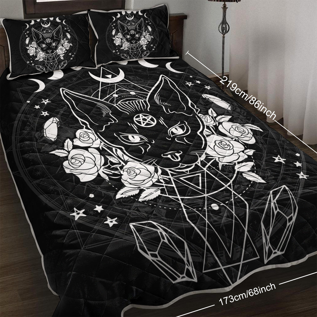 3-Piece Cat Printed Quilt Set Soft Lightweight Microfiber Bedspread Black and Whi