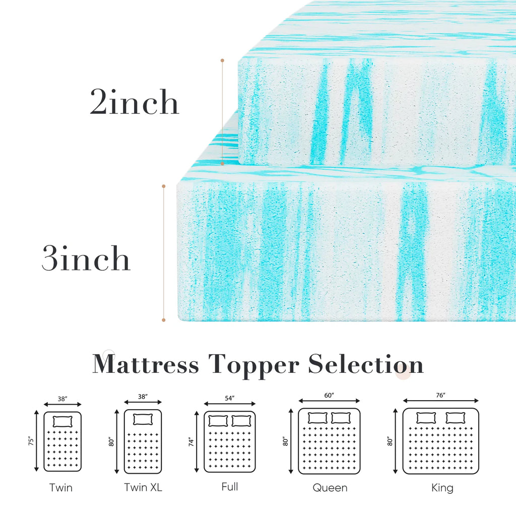 2-3 pouces Gel Mémoire Mousse Matelas Topper Matelas de refroidissement de pleine taille doux et respirant être