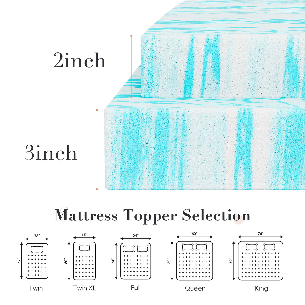 2-3 pouces Gel Mémoire Mousse Matelas Topper Matelas de refroidissement de pleine taille doux et respirant être