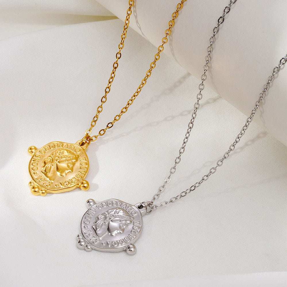 Collier vintage en acier inoxydable plaqué or géométrique