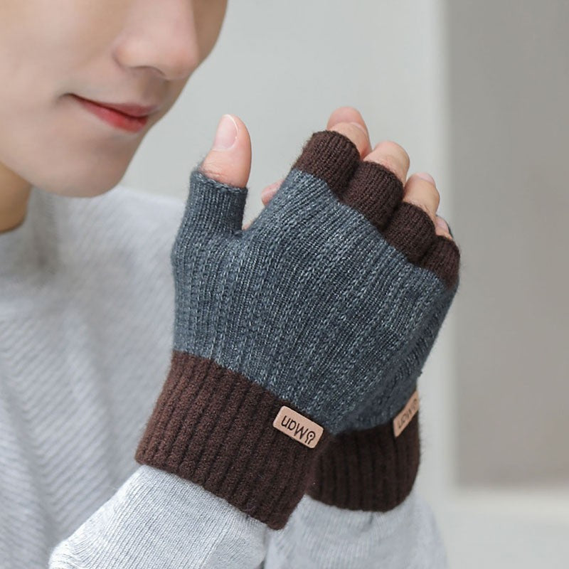 Gants de tricot à moitié doigts épais et chauds pour hommes