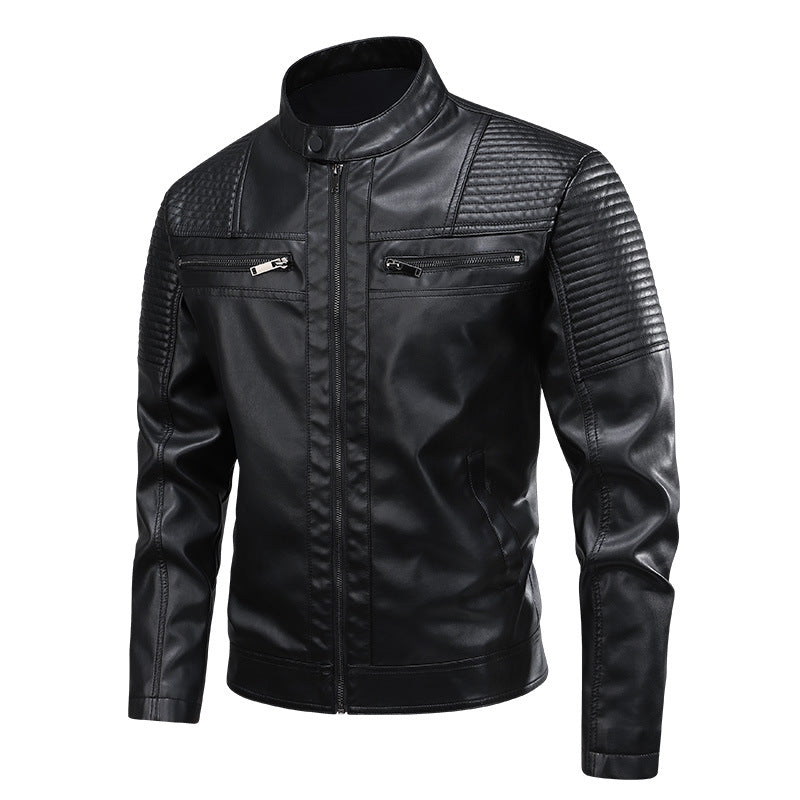 Hommes Stand-Up Collar Veste en cuir Slim-Fit En Cuir Biker Manteau pour hommes