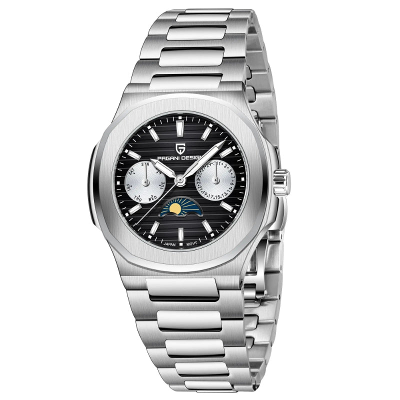 Multi-fonctionnel résistant à l'eau Luminous Sporty Moon Phase Watch avec un chronographe