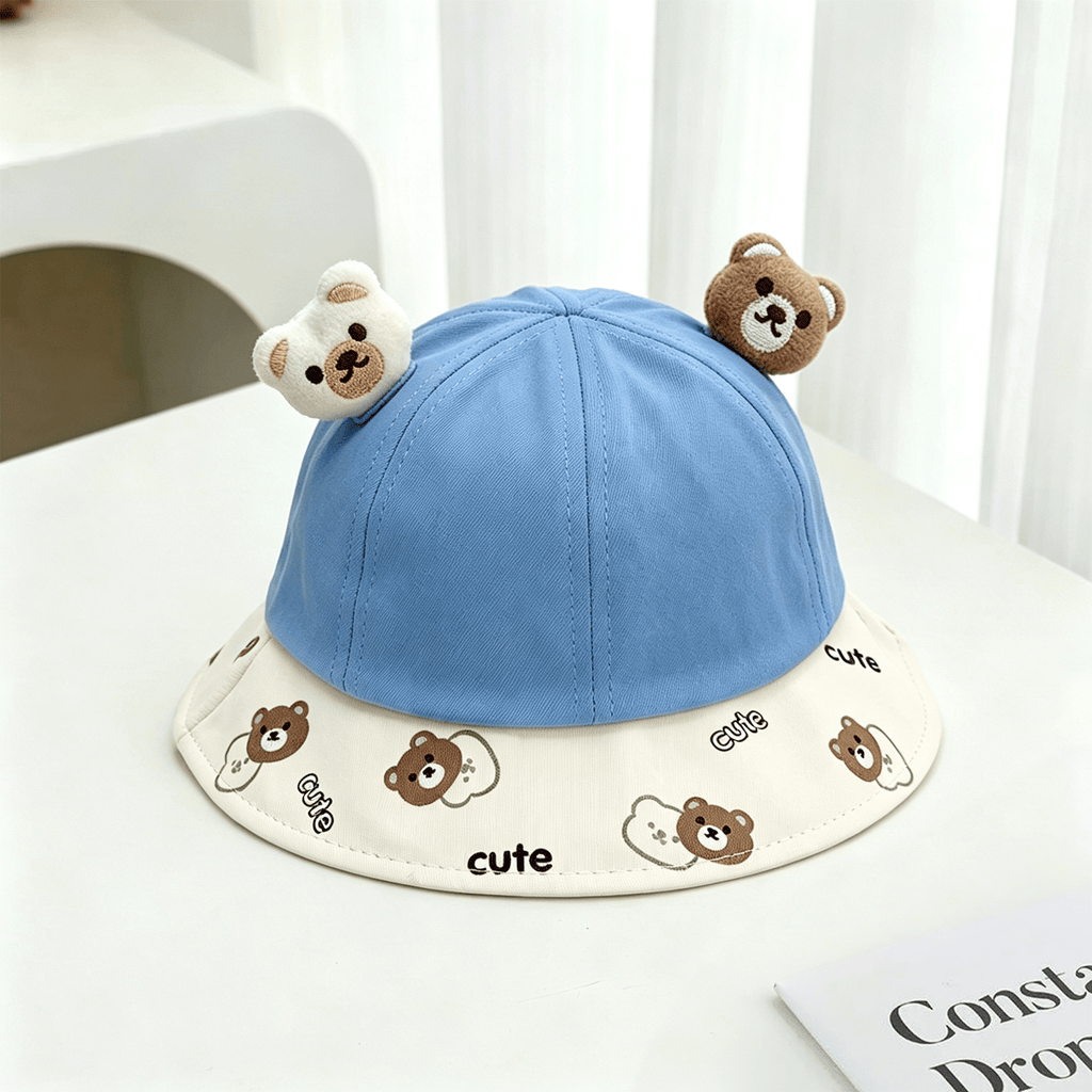 Été Tête d'ours double pour enfants décorée Lettre mignonne Imprimé confortable et respirant