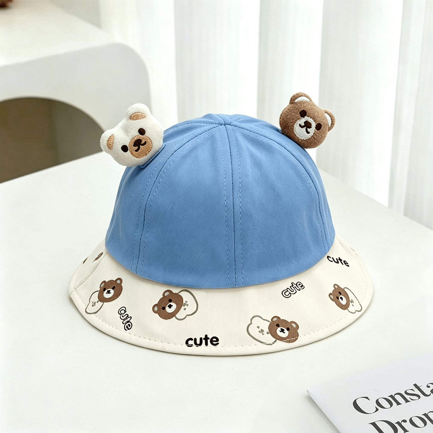 Été Tête d'ours double pour enfants décorée Lettre mignonne Imprimé confortable et respirant